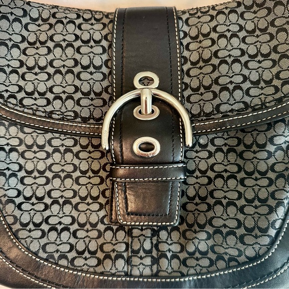 COACH Chic Black and Gray Shoulder Bag with silver buckle style - Picture 2 of 10